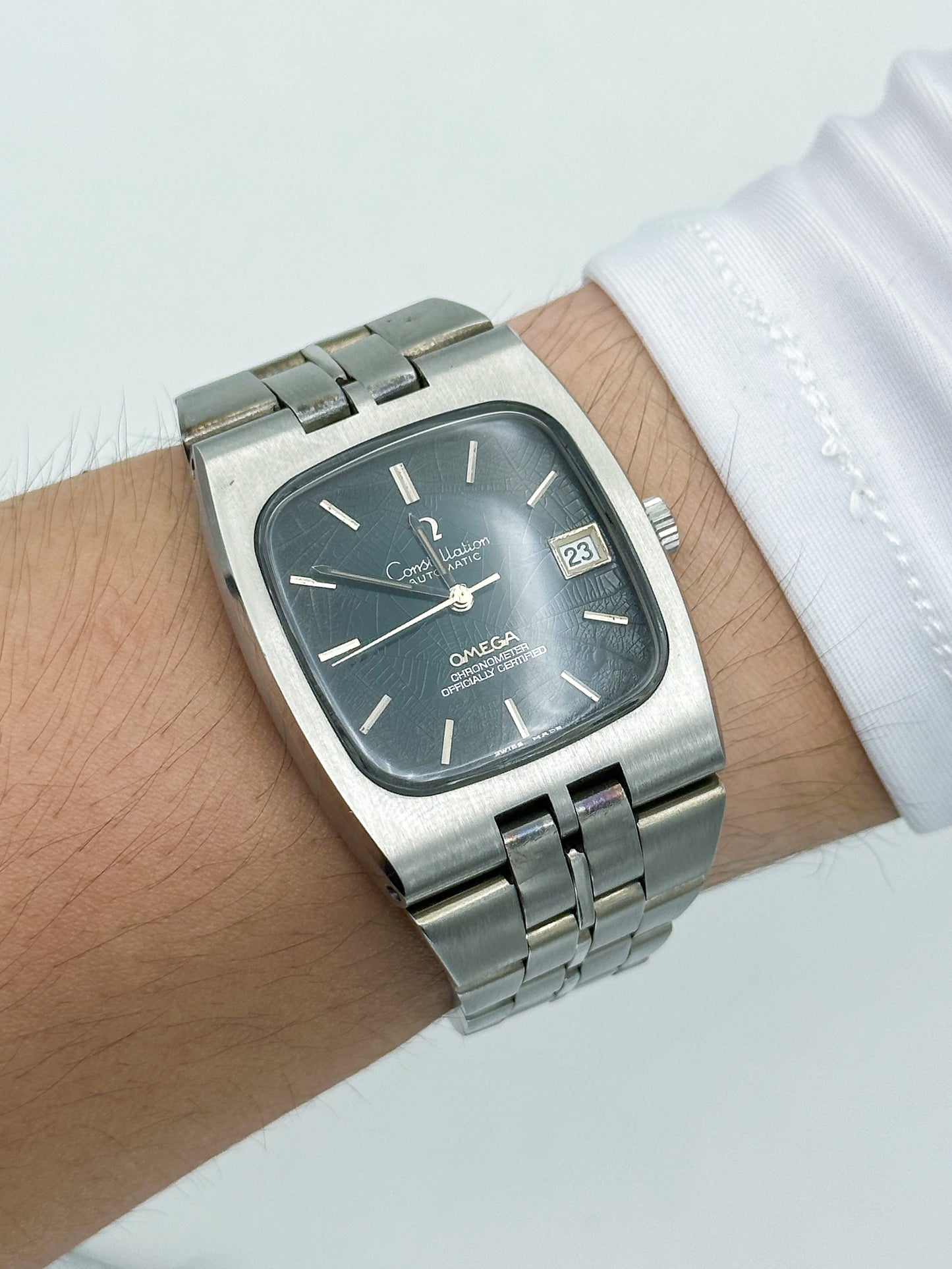 OMEGA CONSTELLATION AUTOMATIC CHRONOMETER DATE SPIDER'S WEB DARK GREEN DIAL REF. 168.059