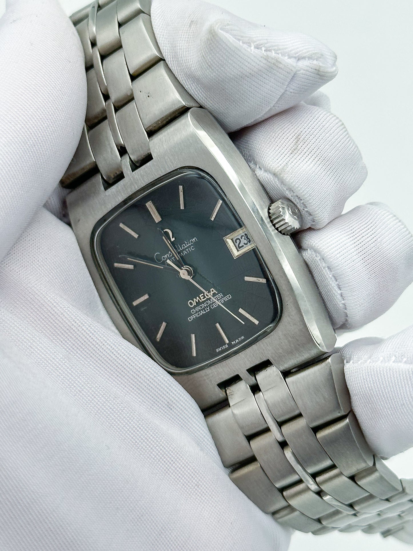 OMEGA CONSTELLATION AUTOMATIC CHRONOMETER DATE SPIDER'S WEB DARK GREEN DIAL REF. 168.059