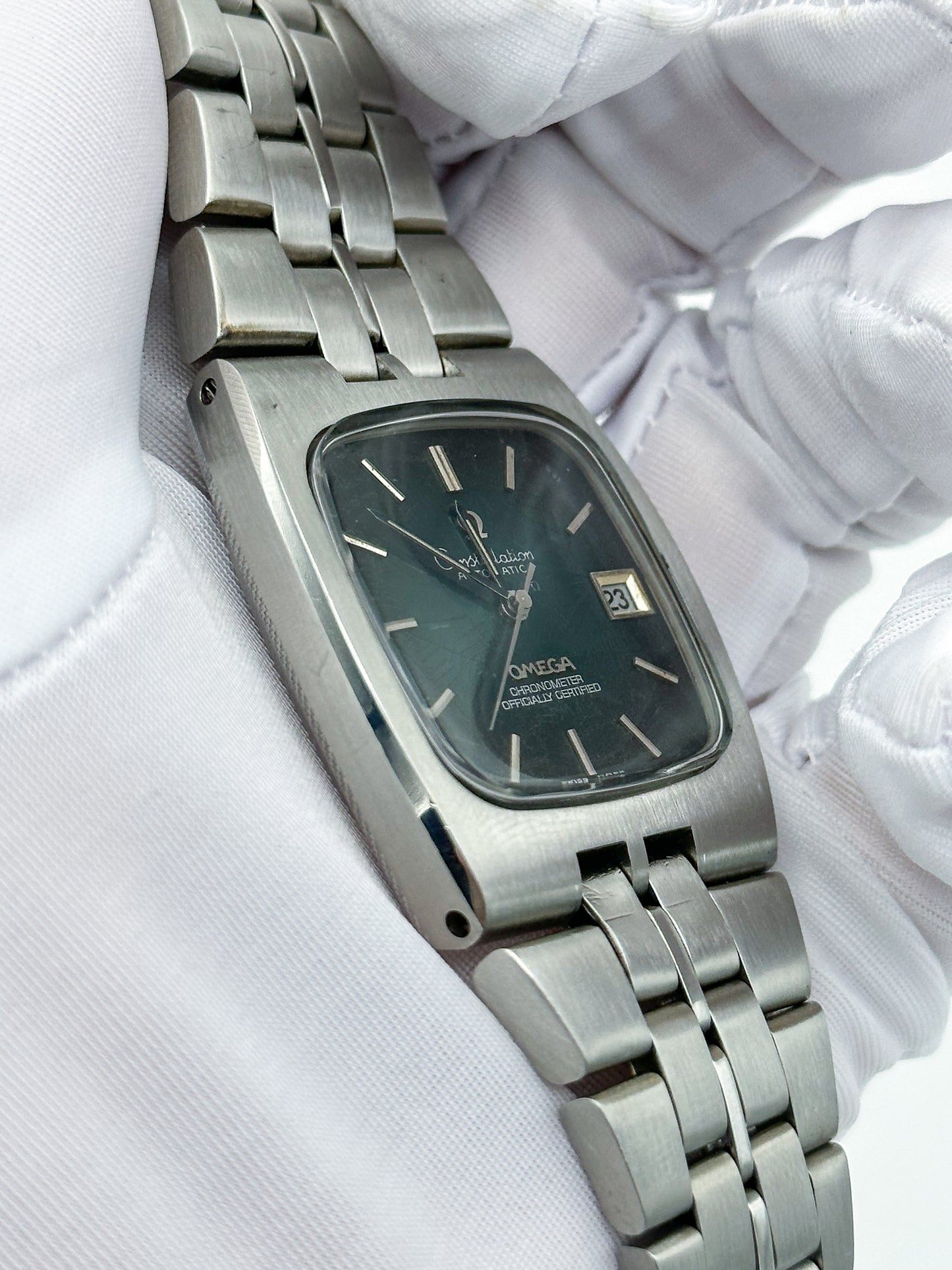 OMEGA CONSTELLATION AUTOMATIC CHRONOMETER DATE SPIDER'S WEB DARK GREEN DIAL REF. 168.059
