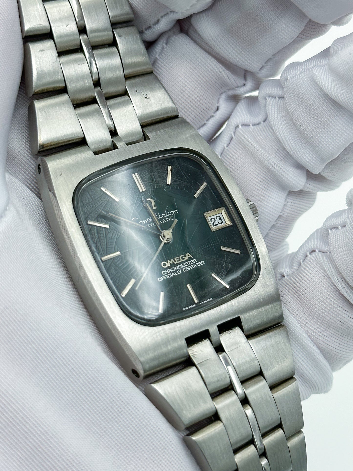OMEGA CONSTELLATION AUTOMATIC CHRONOMETER DATE SPIDER'S WEB DARK GREEN DIAL REF. 168.059