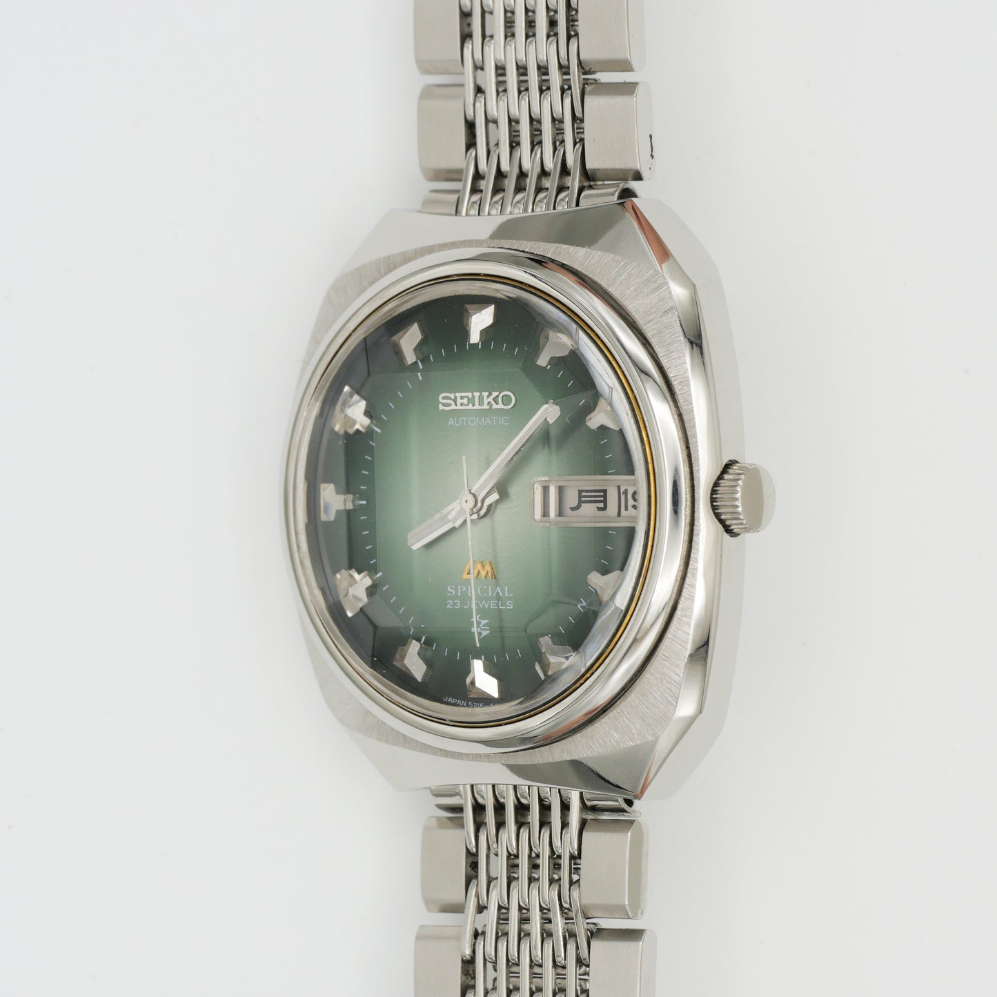 SEIKO LM SPECIAL DAY-DATE AUTOMATIC FACETED CRYSTAL GREEN DIAL REF. 5216-6000