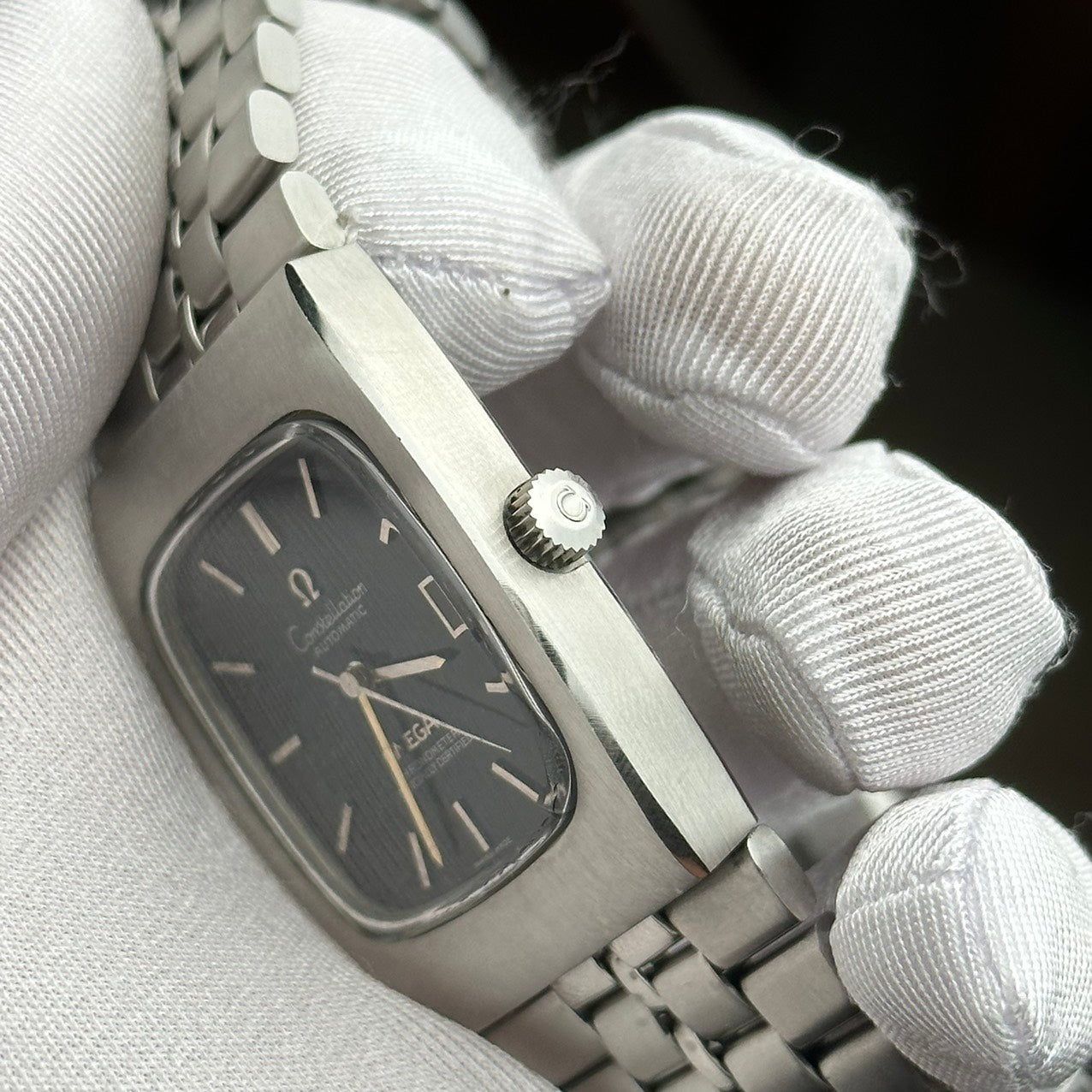 OMEGA CONSTELLATION AUTOMATIC CHRONOMETER DATE SPIDERWEB DARK GREEN DIAL REF. 168.047