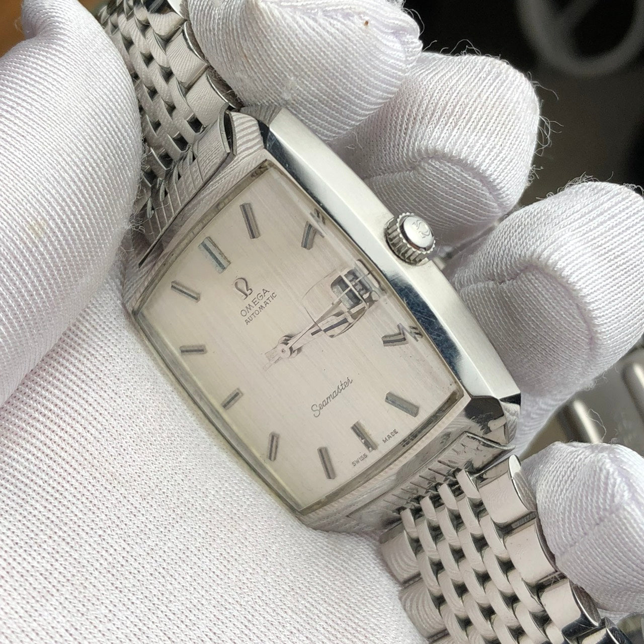 OMEGA SEAMASTER AUTOMATIC LINEN SILVER DIAL REF. 166.042
